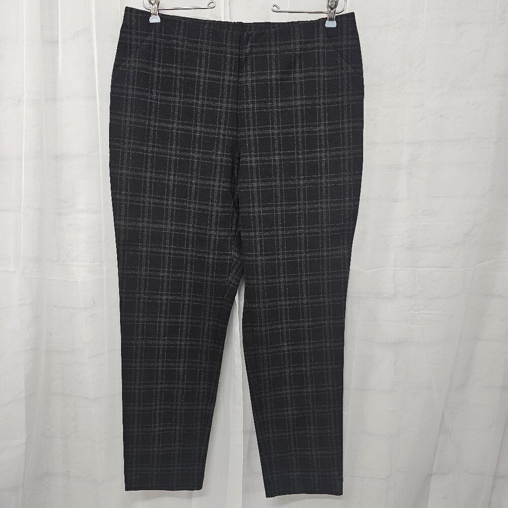 J. Jill Pants Black Gray Checked Ponte Slim Leg Office Preppy Stretch L NWT
